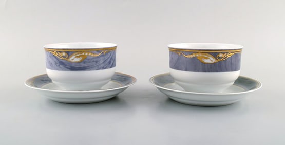 Two Royal Copenhagen Gray Magnolia sauce boats in porcelain. Model number 575. Late 20th century.