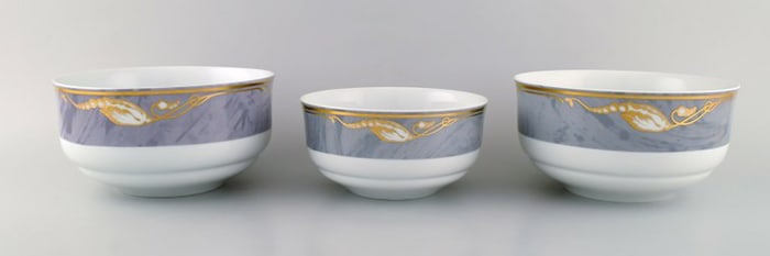 Three Royal Copenhagen Gray Magnolia salad bowls in porcelain. Late 20th century.