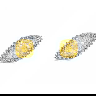 14K GOLD 0.76 CTW NATURAL YELLOW DIAMOND & DIAMOND EARRINGS: Title:14K GOLD 0.76 CTW NATURAL YELLOW DIAMOND & DIAMOND EARRINGS Description:Ref:230525500Gold Content:14K GoldMain Gemstone:Yellow DiamondNumber of stones:2Shape:CushionCarat Weight:0.51ct Color:Yel