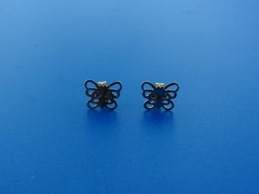 TINY ADORABLE 14 K YELLOW GOLD BUTTERFLY EARRINGS