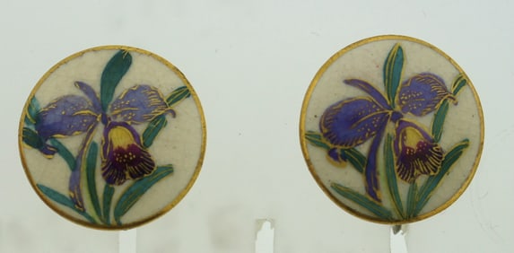 UNIQUE CHIC SATSUMA JAPAN PORCELAIN PAINTED EARRINGS SILVER FLOWER PAINTING