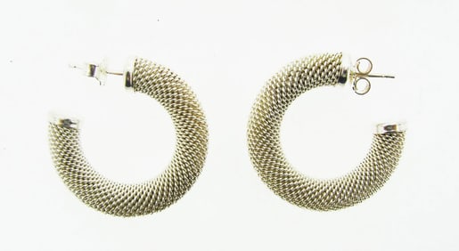TRENDY Silver Mesh Hoop Earrings Circa 1980s!