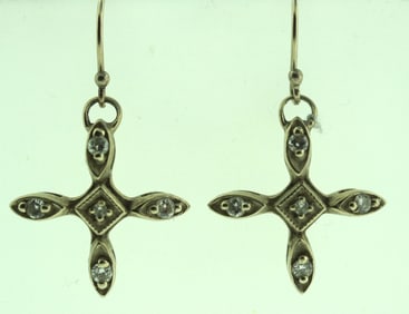 LOVELY C. 1990 WHITE GOLD DIAMOND CROSS EARRINGS ON WIRE 0.20 CTS