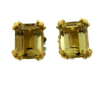 SLOAN AND SLOAN 18K YELLOW GOLD CITRINE STUD EARRINGS