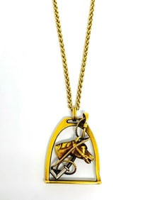 Antique 1900s Yellow Gold English Horse Pendant and Chain Necklace