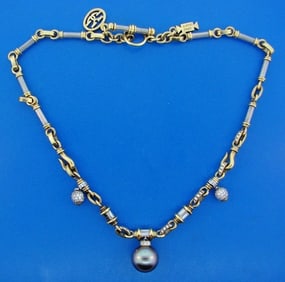 UNIQUE Jacques 18k Yellow & White Gold, Diamond & Pearl Necklace