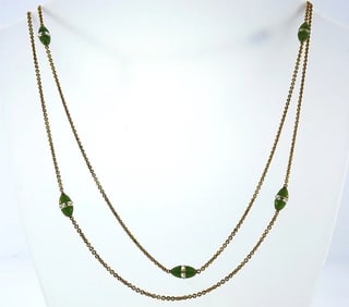 14k Yellow Gold Chrysoprase and Chrystal Chain