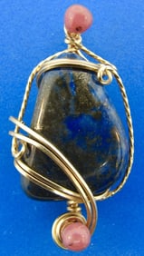 AMAZING 14k Yellow Gold Pendant/Charm with Sodalite and Rhodonite