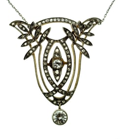 EDWARDIAN C.1910 PLATINUM DIAMOND PENDANT CHAIN NECKLACE STUNNING UNIQUE ANTIQUE