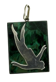 UNIQUE STYLISH VINTAGE C.1980 SILVER MALACHITE PENDANT DIVER DIVING