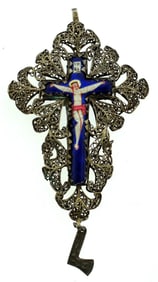 ITALIAN SILVER ENAMEL CROSS PENDANT C.1960 UNIQUE STAMPED