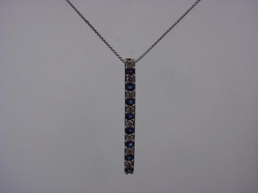 TRENDY 14k White Gold, Diamond & Sapphire Necklace