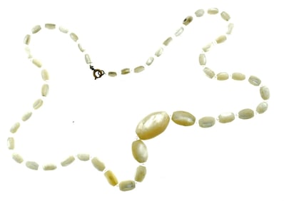 UNIQUE Mother of Pearl & Glass Beaded Necklace Circa 1900!