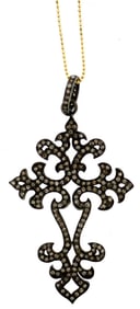 LOVELY Silver, 14k Yellow Gold & Diamond Cross Necklace!