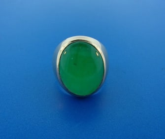 UNBELIEVABLE 14k Yellow Gold & Apple Jade Ring w/ Photo of GIA Report