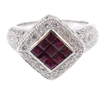 18k White Gold Diamond Ruby Ring