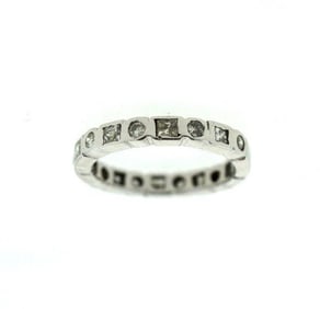 14K WHITE GOLD DIAMOND MODERN BAND RING WEDDING ROUND & PRINCESS CUT LOVELY
