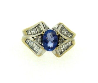 14K WHITE GOLD SAPPHIRE DIAMOND RING STAMPED