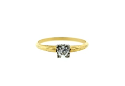 ANTIQUE C.1900 VICTORIAN SOLITAIRE DIAMOND RING 12K YELLOW GOLD PLATINUM SET