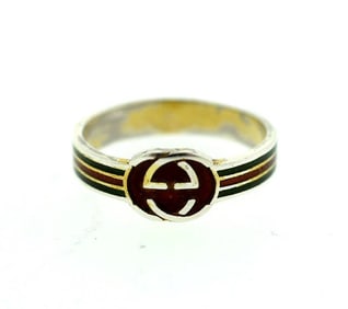 C.1970 STERLING SILVER ENAMEL GUCCI BAND RING STAMPED