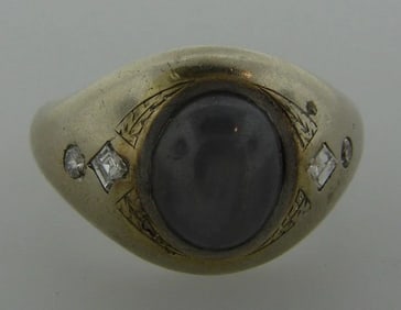 GORGEOUS 14k White Gold, Diamond & Star Sapphire Ring