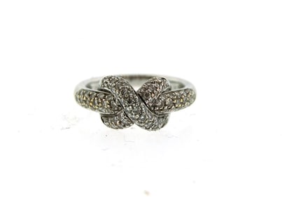 NICE 18k White and Yellow Gold & Micro Pave Diamond X Knot Ring