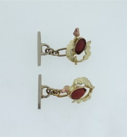 C.1900 14K YELLOW & ROSE GOLD CORAL CUFFLINKS MEN'S JEWELRY CUFF LINKS