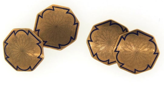 G'DAY MATE! Victorian 10k Yellow Gold and Blue Enamel Cufflinks, English, c.1900