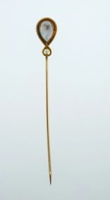 Antique 10k Yellow Gold Moonstone Pearl Pin