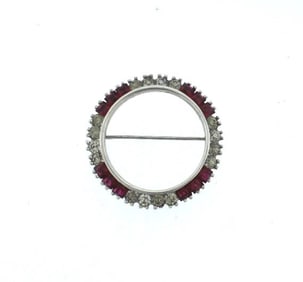 C.1920 STERLING SILVER PIN BROOCH RED & WHITE STONES PIN BROOCH STAMPED