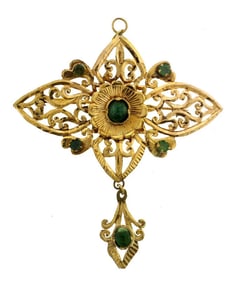 C.1900 VICTORIAN FRENCH JADE 18K YELLOW GOLD PIN BROOCH ANTIQUE