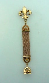 VICTORIAN ANTIQUE C.1900 GOLD PLATED FOB FLEUR DE LIS BROOCH PIN