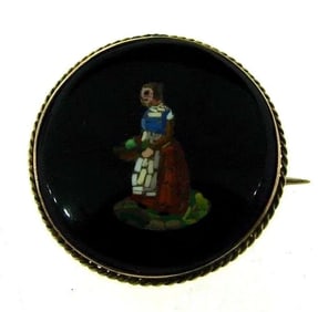 RARE 14k Yellow Gold & Micromosaic Pin Circa 1900s! Victorian!