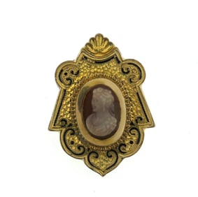 C.1900 VICTORIAN SLIDE PENDANT ENAMEL GOLD PLATED CARVED CAMEO