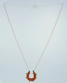 Antique 9k Rose Gold Coral Pearl Pendant 14k Yellow Gold Chain Necklace