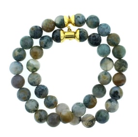 VINTAGE NEPHRITE BEAD 18K GOLD NECKLACE GORGEOUS UNIQUE