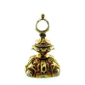ANTIQUE 14k Yellow Gold & Oxblood Fob Pendant Circa 1900s