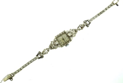 CROTON VINTAGE DIAMOND WATCH 14K WHITE GOLD DELICATE UNIQUE