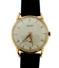 UNVER 18K ROSE GOLD WATCH LEATHER STRAP STAMPED MECHANICAL
