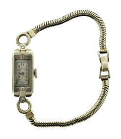 LOVELY Adams 14k White Gold & Diamond Chain Watch Circa 1930!
