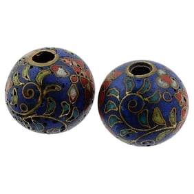 Pair Of Japanese Cloisonne Enamel Ojime Beads