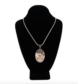 Sterling silver chain necklace with jasper pendant