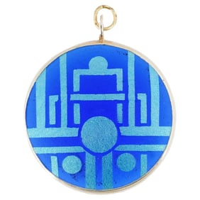 Vintage 14K Gold and Blue Glass Pendant