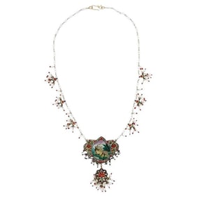 Vintage Indian Gold Enamel Jaipur Necklace With Pearl Beads