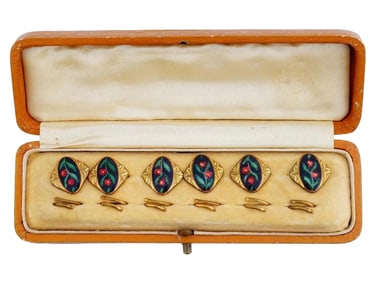 Set Of Mid Cent Enamel And Gold Plated Cufflinks / Buttons Set