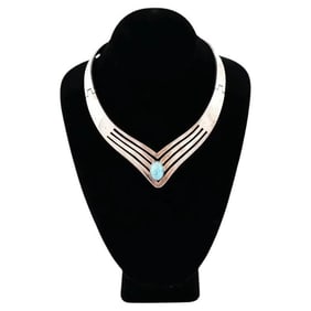 Mexican Silver Howlite Cuff Collar Necklace