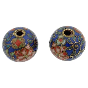 Pair Of Japanese Cloisonne Enamel Ojime Beads