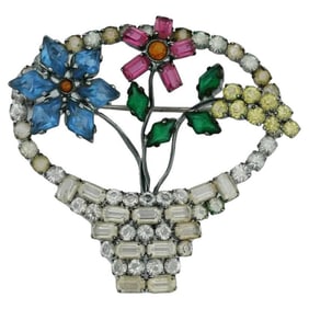 Midcent Czechoslovakian Color Glass Flower Brooch