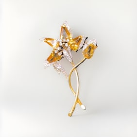Vintage Tiffany & Co. 18K Gold, Diamond, and Citrine Flower Brooch