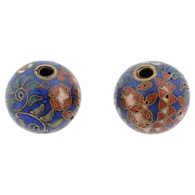 Pair Of Japanese Cloisonne Enamel Ojime Beads